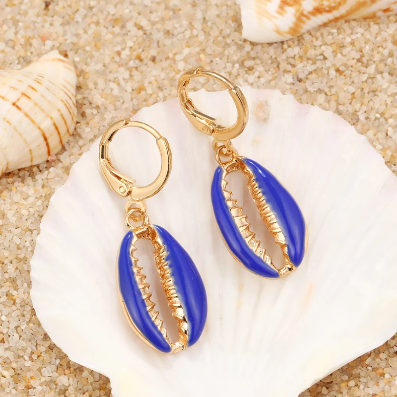 

2019 Women's Earrings for Friend Bohemian Seashell Earring Set for Party Hoop Earrings Woman Jewelry Enamel Earring Rings