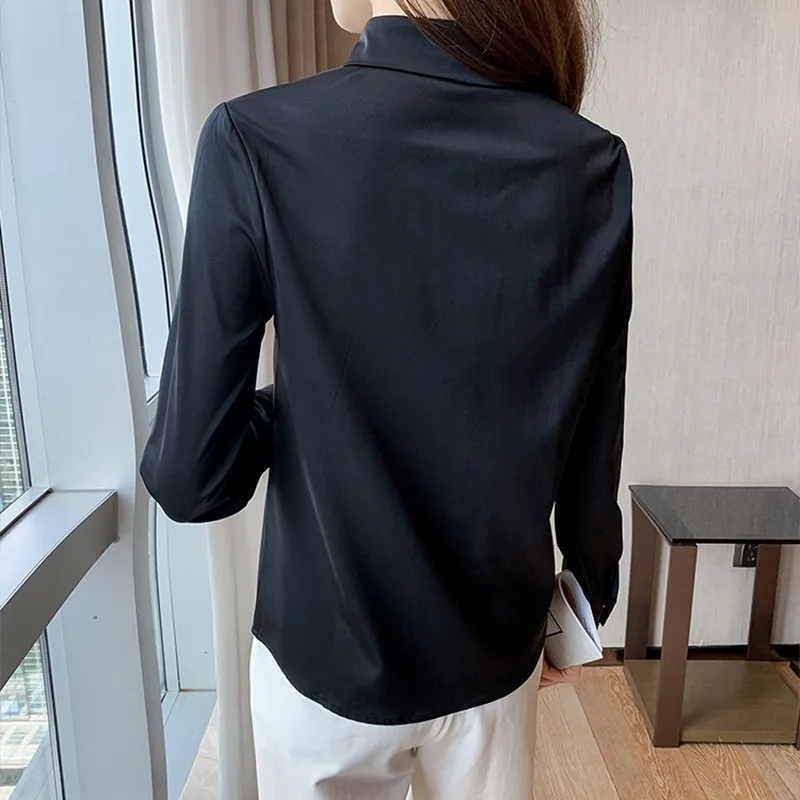 2022 Autumn Satin Women's Shirts Fashion Silk Button Solid OL Elegant Ladies Tops Long Sleeve Blouse Basic Women Shirts Blouses