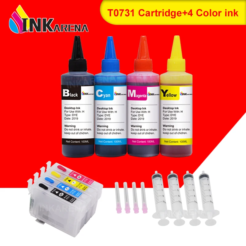 Inkarena 400ml Ink T0731 T0734 Xl Ink Cartridge For Epson Stylus Tx110 Tx111 Tx0 Tx210 Tx9 Tx213 Tx2 Tx400 Tx409 Tx410 Ink Cartridges Aliexpress