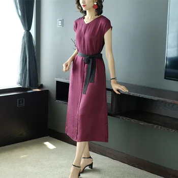

COIGARSAM Women dress New Summer V-Neck Dresses Green Wine Red 8590