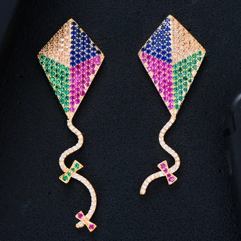 

GODKI Luxury Multicolor Kite Dangle EarringFor Women Wedding Party Cubic Zirconia DUBAI Bridal Earring Jewelry Accessories Gift