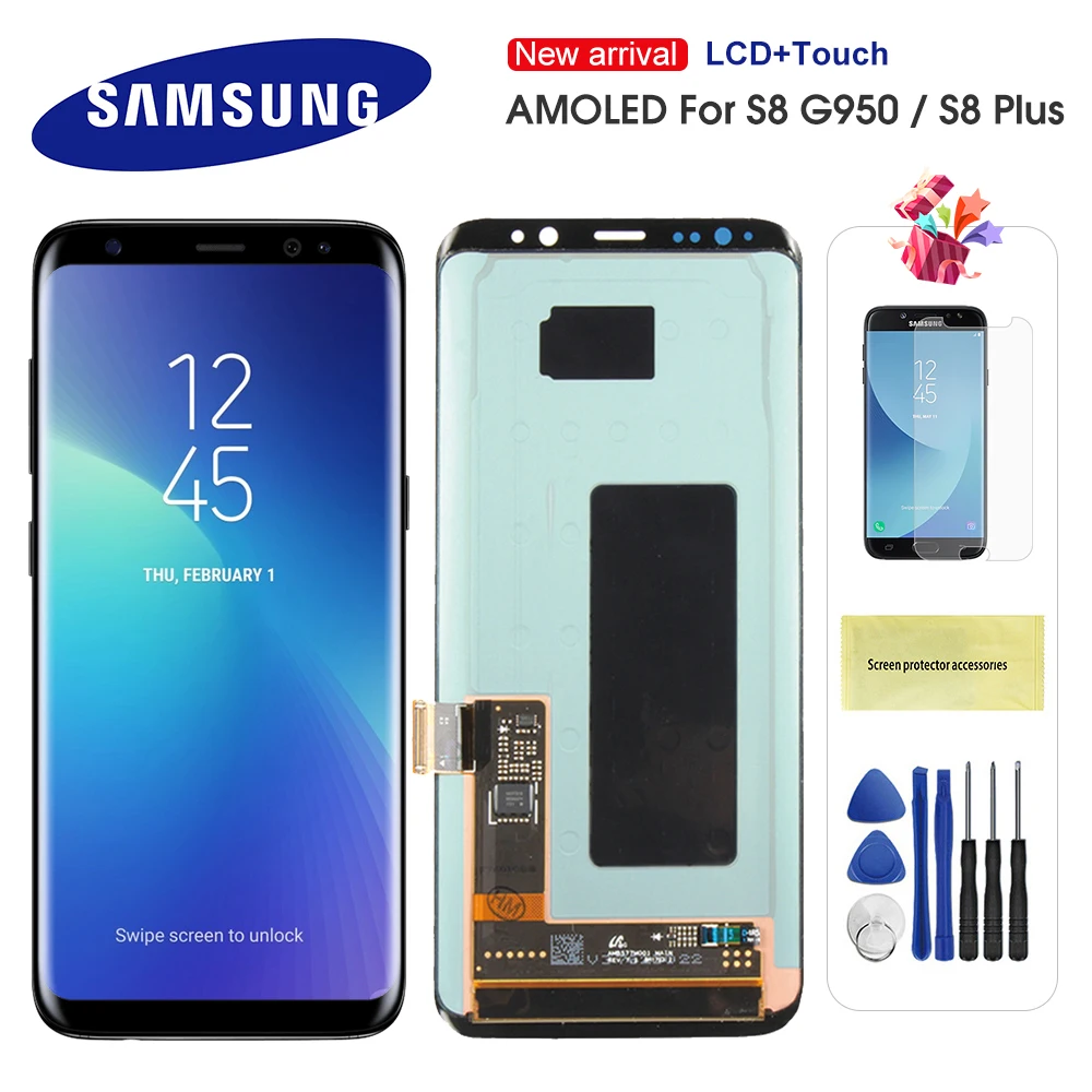 

Original AMOLED LCD For Samsung Galaxy S8 S8 Plus LCD G950 G950F G955 G955F LCD Display Touch Screen Digitize With Frame