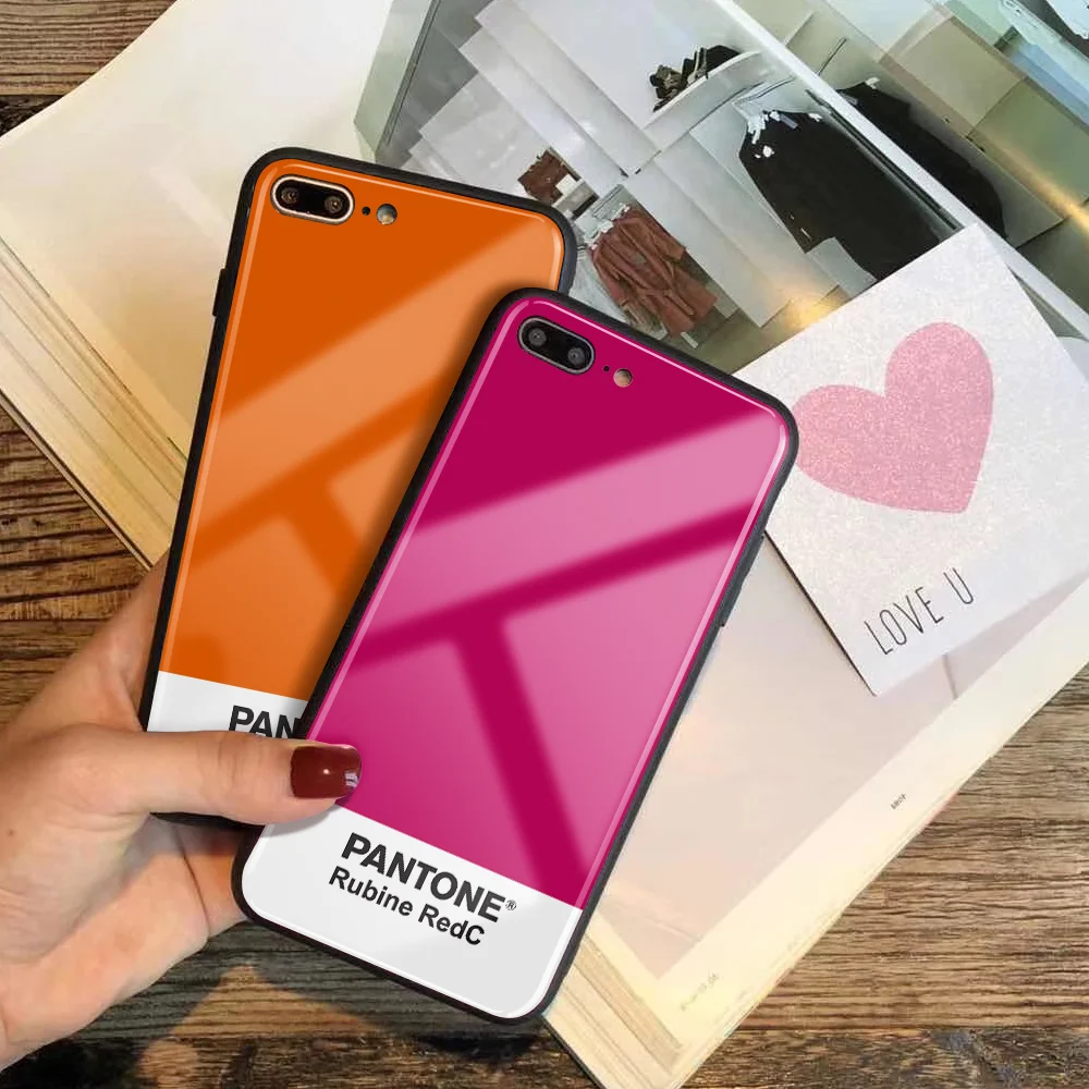 Чехол из закаленного стекла для iPhone 11 Pro 7 7Plus X 6S 6 Plus Pantone Phone Cover для iPhone XS MAX XR 8 pure color