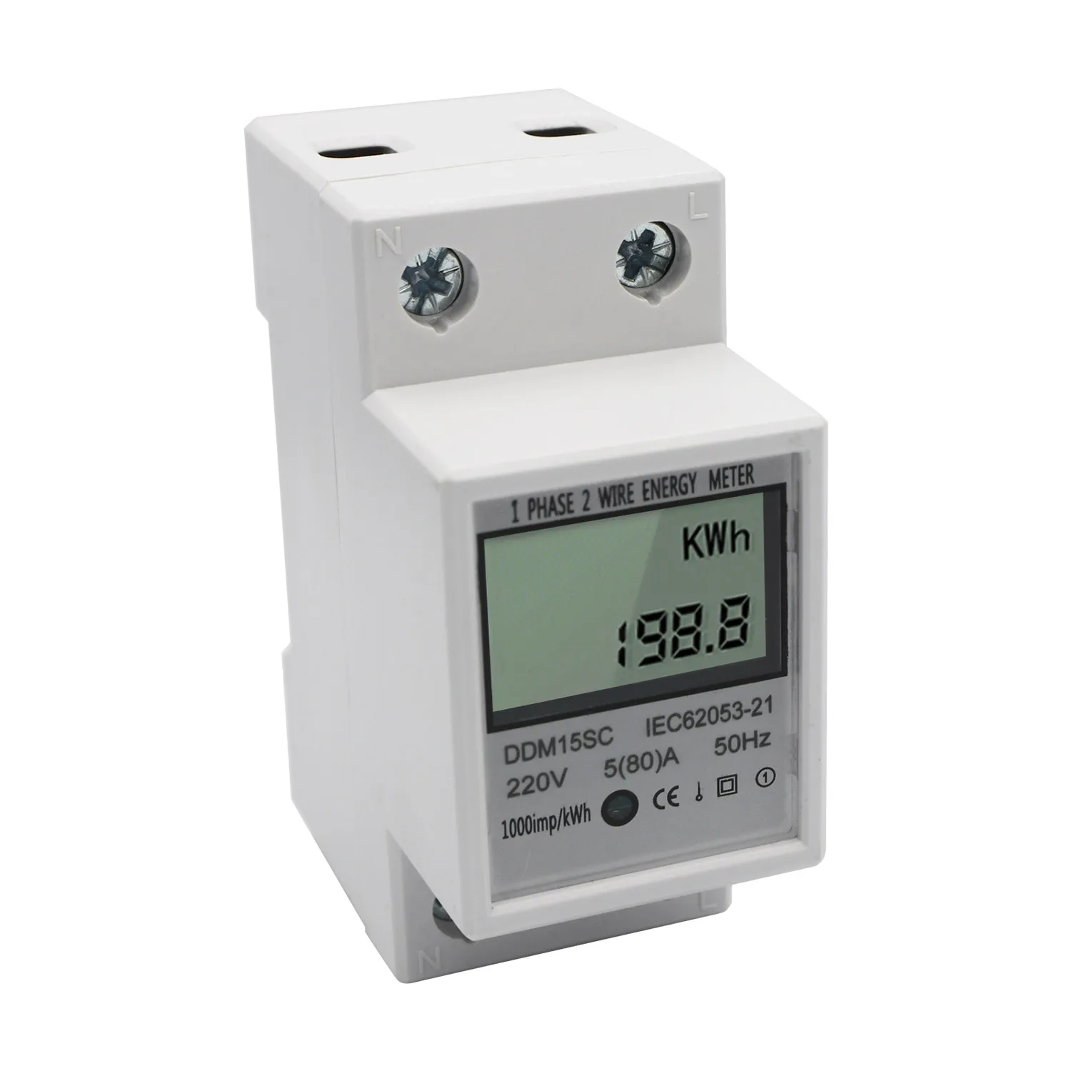 DDM15SC цифровой 1P din-рейку счетчик энергии LCD 5-80A 220 В 50 Гц электронный кВтч монитор