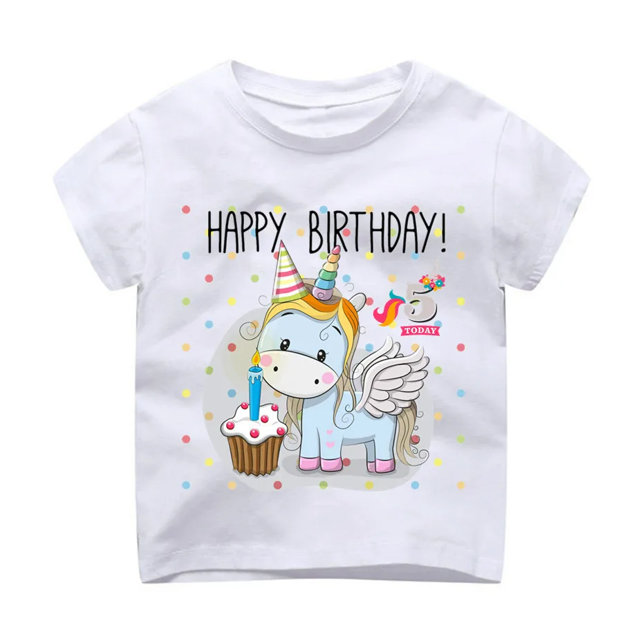 От 3 до 8 лет, футболка с единорогом для девочек на день рождения, лето, забавная футболка Kawaii Birhtday, подарки, номер 1-9, детская одежда, dHKP1001
