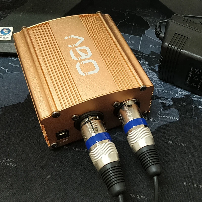 

48V Phantom Power Supply with One XLR Audio Cable and AC110V 220V EU Adaptor for Condenser Microphone Voice Recording