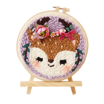 

20cm DIY Knitting Wool Rug Hooking Kit Handcraft Woolen Embroidery Creative Gift With Frame Poke Needle Tripod Stand Gifts