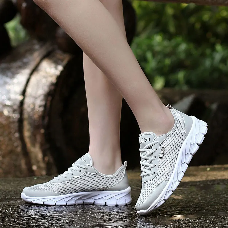 

Solid flat with sneakers women shoes 2019 breathable mesh lace-up ladies shoes women sneakers anti-slip casual shoes woman