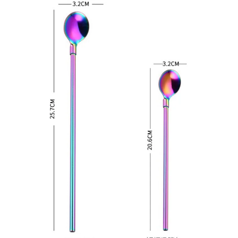 2 pcs color straw Металлическая соломинка Защита окружающей среды 304 из нержавеющей стали металлическая соломинка ложка с длинной ручкой соломенная ложка для перемешивания золото-цвет покрытия - Цвет: 2 pcs color straw