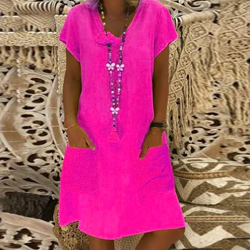 

2020 summer dress yellow for older women and pockets for women plus large size S-8XL