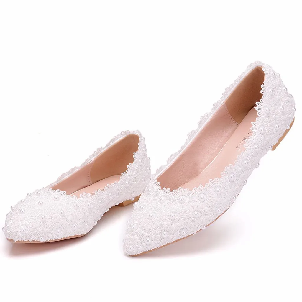 Тонкие туфли на плоской подошве с кружевом и жемчугом; chaussures femme; женские свадебные туфли; Zapatos De Mujer; модельные женские туфли