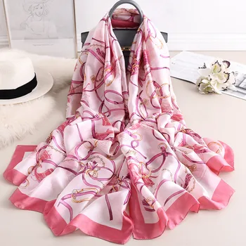 

New style Autumn and winter women Popular beautiful chain print silk muffler lady scarves quality luxury shawl beach wraps hijab