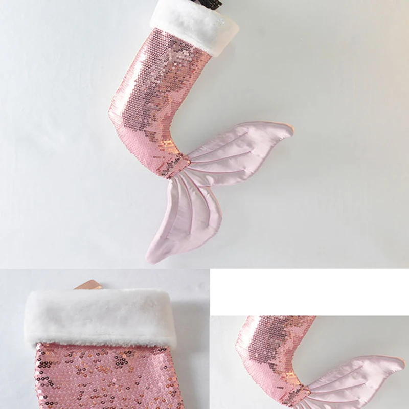 1Pcs Sequins Christmas Stockings Pendant Christmas Tree Decoration Pendant Figurines Ornaments Mermaid Sequins Socks Roll Bead