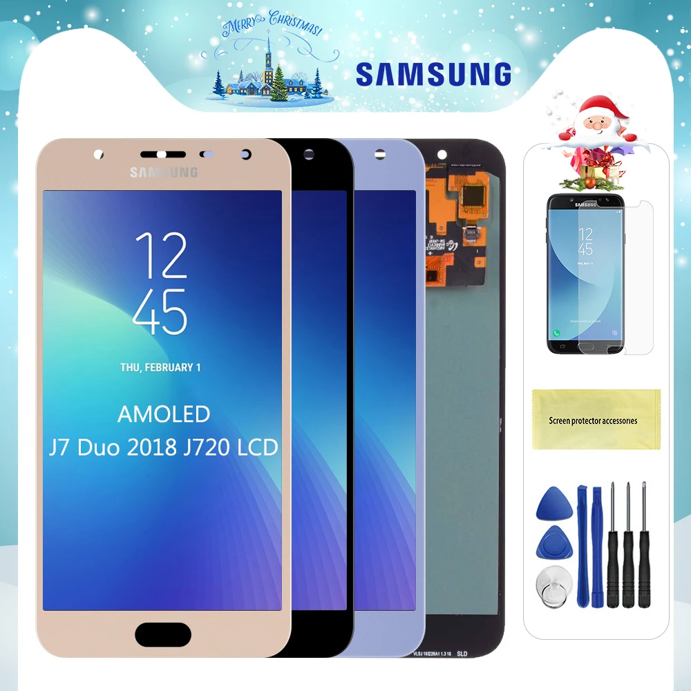 AMOLED ЖК-дисплей для samsung Galaxy J7 Duo J720 J720F ЖК-дисплей кодирующий преобразователь сенсорного экрана в сборе запасные части