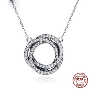 

Pure Pendant Necklace Women Clear Round Cut Zircon Combine Circle Fashion Party Gift Jewelry