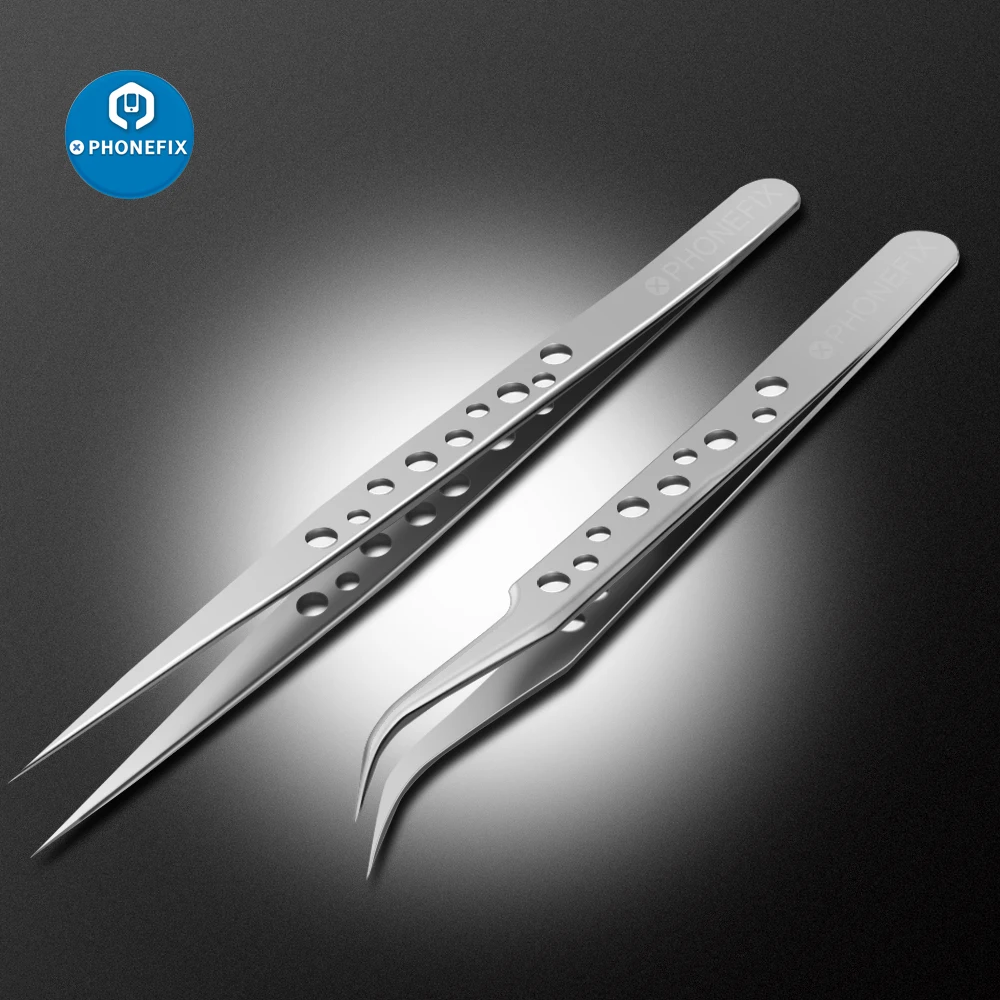 Electronics Industrial Tweezers Anti-static Stainless Tweezer Straight Curved Tip Jump Wire Picker for Phone Motherboard Repair hole saw kit