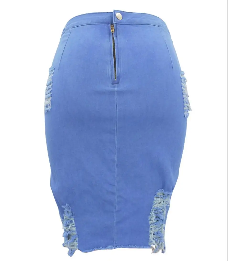 blue Wjustforu Sexy Mini Ripped Denim Skirt For Women 5 Color Fashion Bodycon Hole Jean Skirt Female Hollow Out Eelgant Club Skirt - Цвет: blue