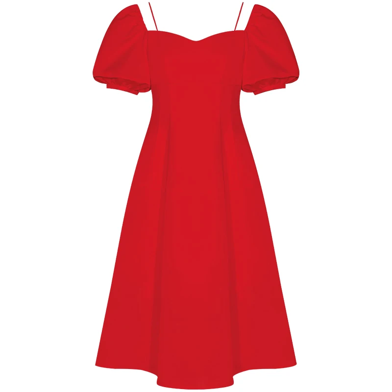 YIGELILA/Новое поступление; красное платье с квадратным воротником и короткими рукавами; платье принцессы трапециевидной формы с пышными рукавами; платье до середины икры в стиле ампир; 65351 - Цвет: red