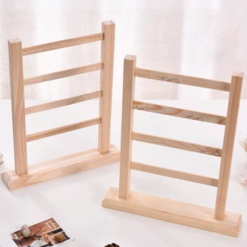 

4 Layer Show Pendant Findings Earrings Rack Accessories Home Practical Necklaces Stand Wooden Organizer Holder Jewelry Display