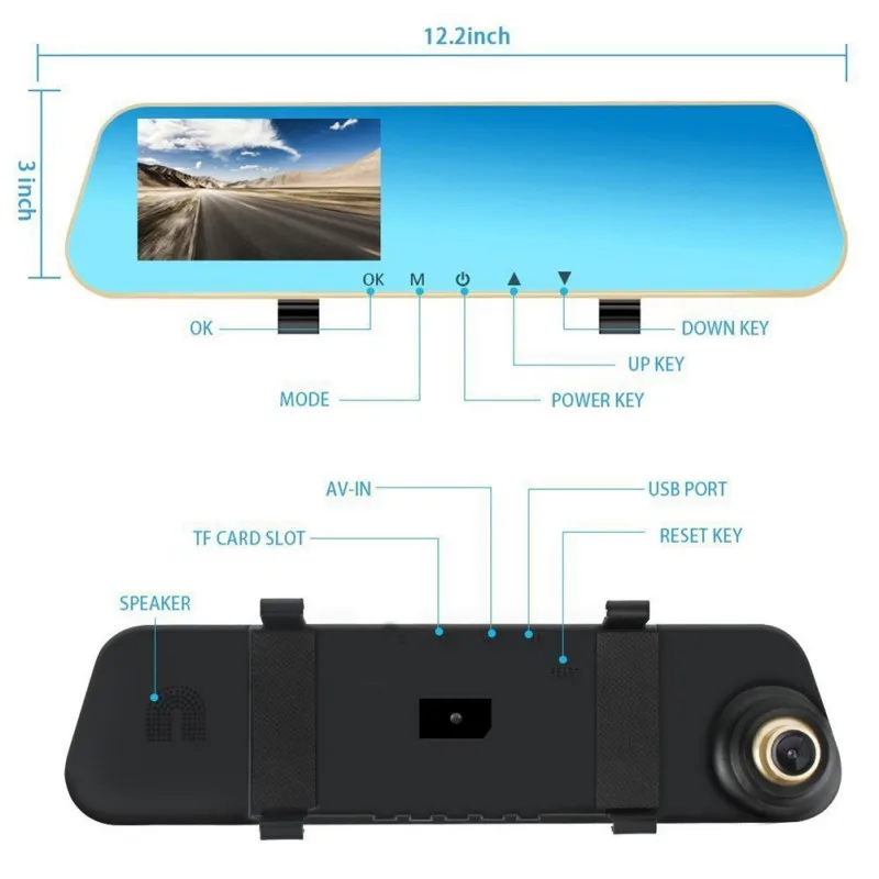 1080P Full HD Автомобильный авто DVR видеорегистратор синий Зеркало заднего вида Двойной объектив автомобиля Камера два Камера s видеорегистратор Регистраторы