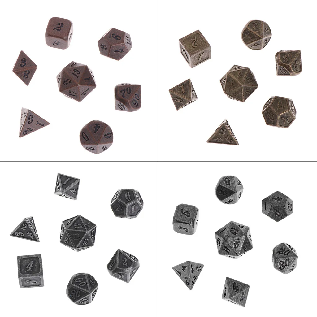 1 набор блестящих металлических кубиков 7 кубиков D4 D6 D8 D10 D% D12 D20 для настольных игр