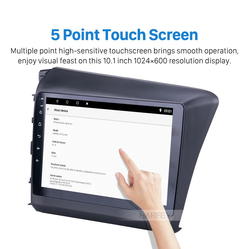 Top Harfey Car GPS Navigation 10.1 inch for 2012 Honda Civic Android 9.0 car multimedia Player with WIFI 3
