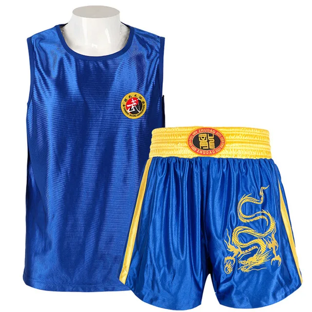 Sanda для взрослых и детей, Униформа, шорты для ММА, костюм для ушу-саньда, для детей, тайская рубашка для тренировок, соревнований, Муай Тай, боксерские трусы - Цвет: 05-blue