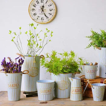 

American Retro Iron Bucket Home Shop Flower Shop Flower Bucket Dried Flower Arrangement Flower Holder Iron Decorations balcony