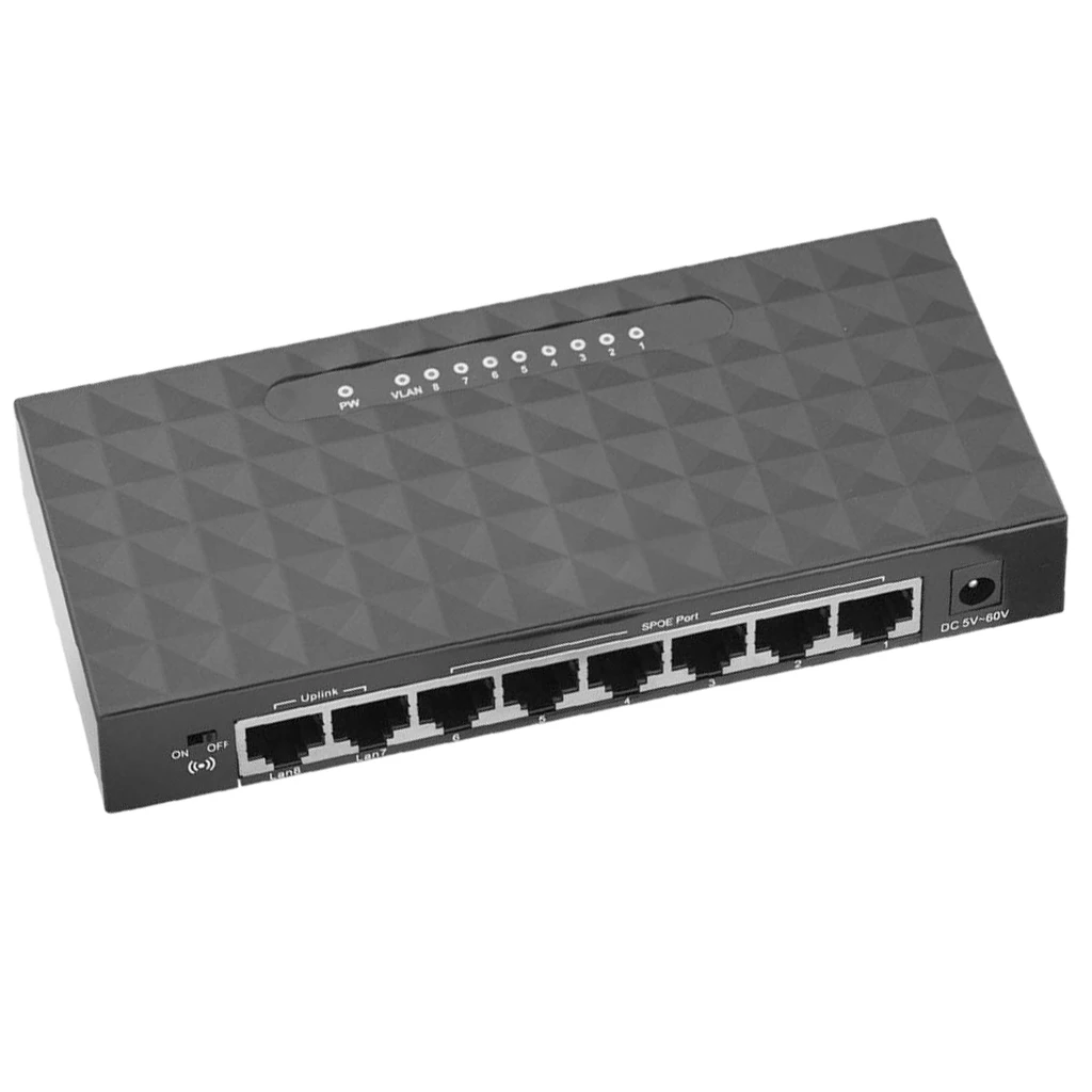 8 Порты Ethernet сетевой разветвитель, 10/100 Мбит/с Коммутатор Концентратор, Desktop Быстрая зарядка сетевой коммутатор адаптер(черный, свяжитесь с нами