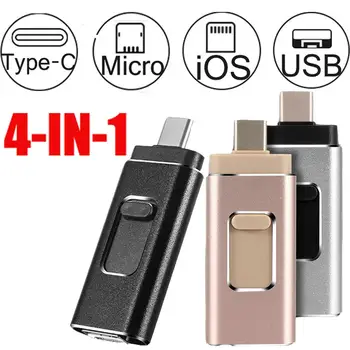 

4 in 1 Type-c Pendrive USB Flash Drive Memory Stick For iPhone PC 64GB 128GB 256GB USB 3.0