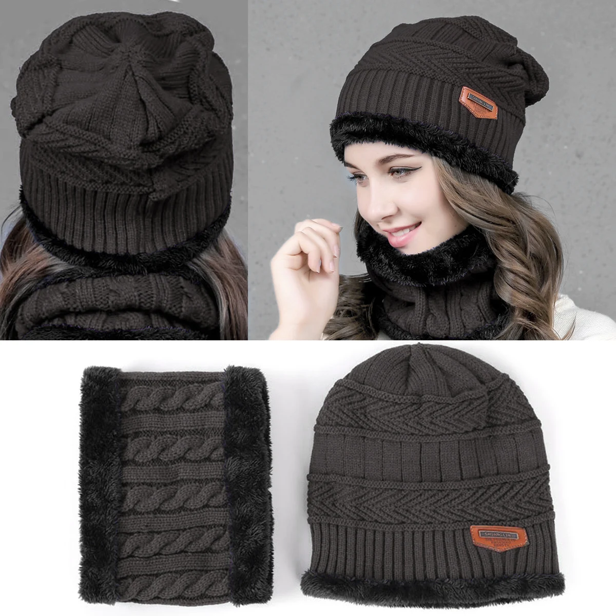 Зимние шапки для мужчин Skullies, шапка бини, зимняя шапка для мужчин и женщин, 2 шт, шарф, шапка s Маска Gorras Bonnet, вязаная шапка