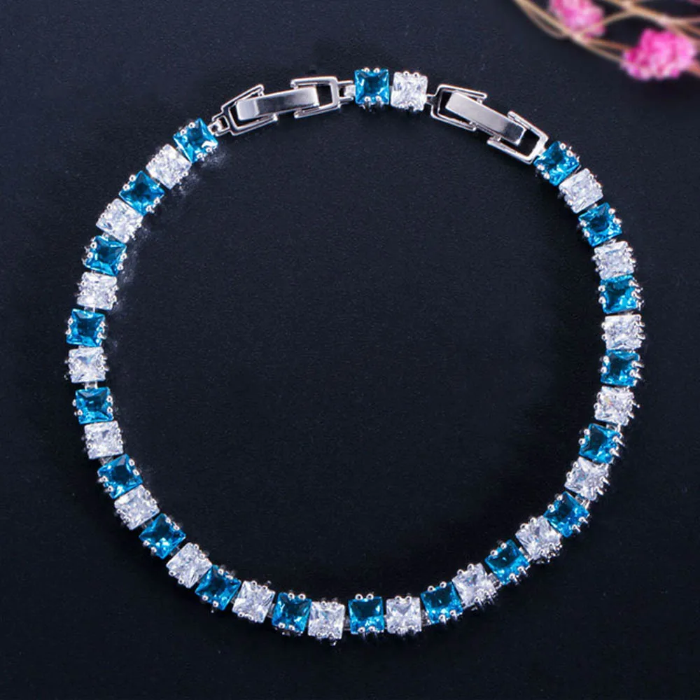 Light blue ThreeGraces мода теннис стиль белое золото цвет CZ камень с Красный Синий Черный Зеленый Кристалл Браслеты паве для женщин BR006 - Окраска металла: Light blue
