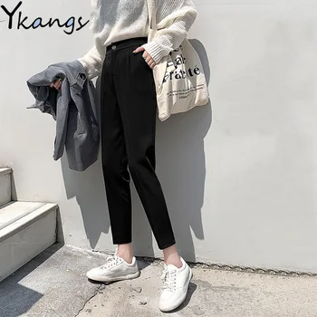 

Laddies Black Solid Casual Ankle-Length Harem Pants for Women Harajuku Streetwear High Waist Pants Baggy Pants Women Jogger New