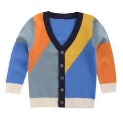 Детский свитер пальто-кардиган многоцветный лоскутный осенне-зимний теплый вязаный топ с длинными рукавами для маленьких мальчиков и