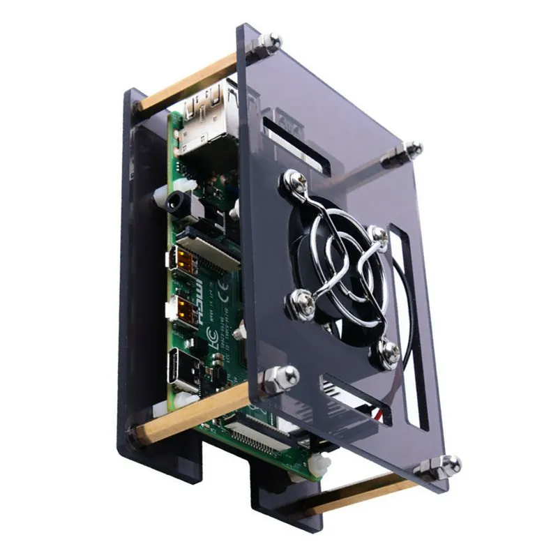 Прозрачный/темно-коричневый акриловый чехол для Raspberry Pi 4 Модель B, чехол с охлаждающим вентилятором для Raspberry Pi 4B/3B+/3B/2B платы