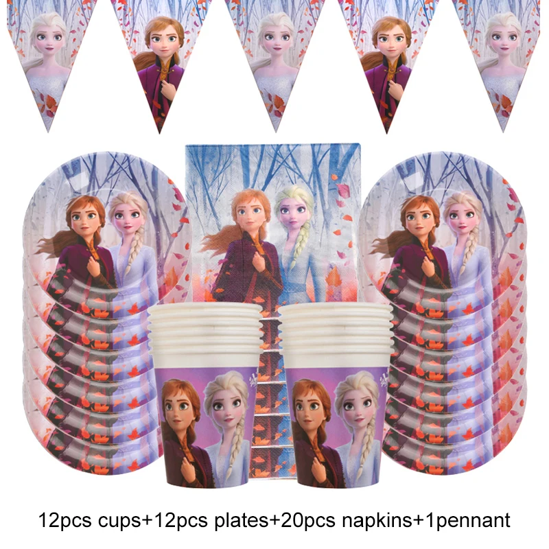 Combination 2 Холодное сердце, 2 Диснея, вечерние принадлежности, комбинированная посылка, одноразовая посуда, чашки, тарелки, вечерние украшения, принадлежности для дня рождения - Цвет: Combination 2