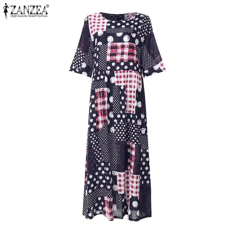 ZANZEA женское богемное длинное платье макси платья летние винтажные с принтом Vestidos Повседневные сарафаны вечерние пляжное платье Femme Plus