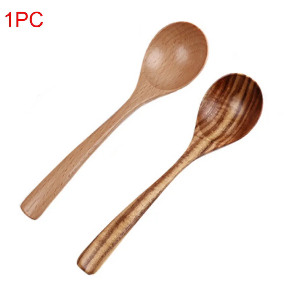 18.5cm Dessert Soup Long Handle Dinner Cooking Wooden Large Rice Spoon Natural Kitchen Utensil Tableware Round