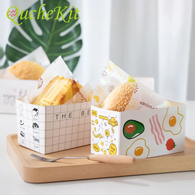 50pcs Square Disposable Food Wrapping Paper Box Oilproof Sandwich