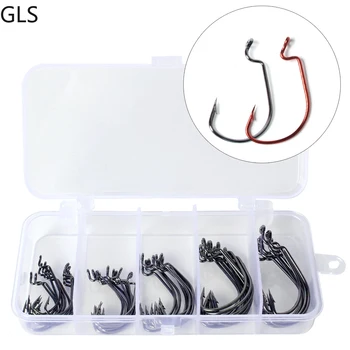 

50pcs/ Set High quality big Wide Crank offset hook For Soft Worm Lure Fishing box Bass Carp Tackle