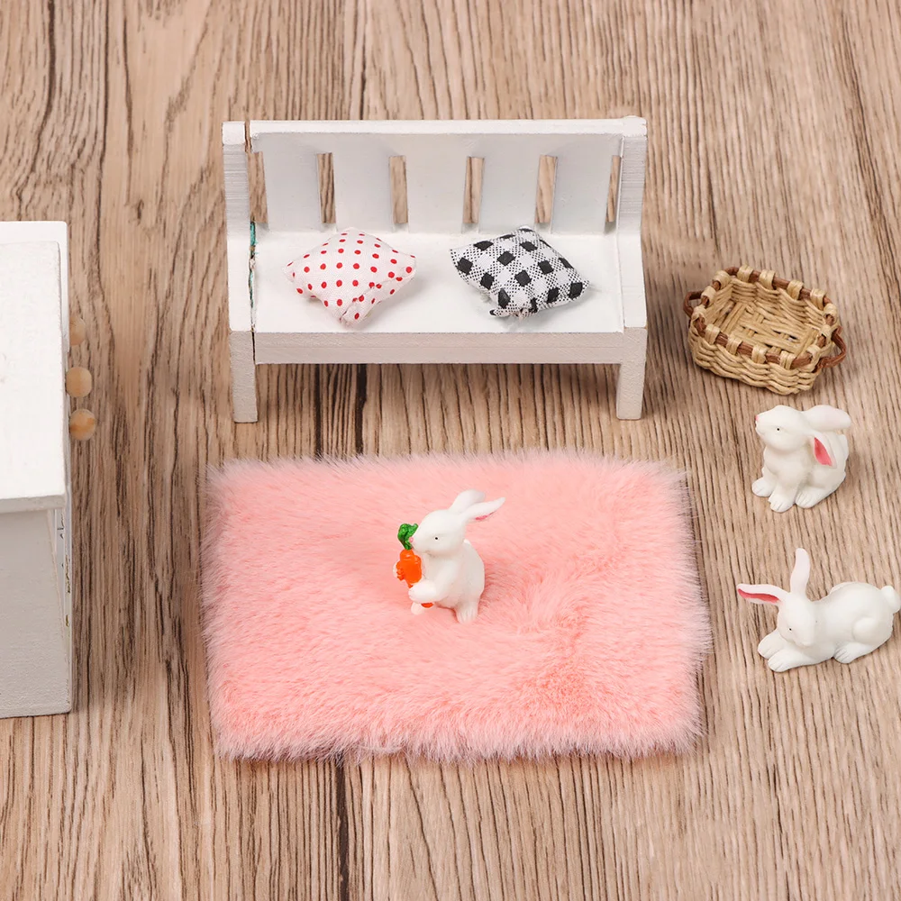 Doll Accessories 1/12 Scale Nordic Style Plush Carpet Floor Coverings For Dolls House