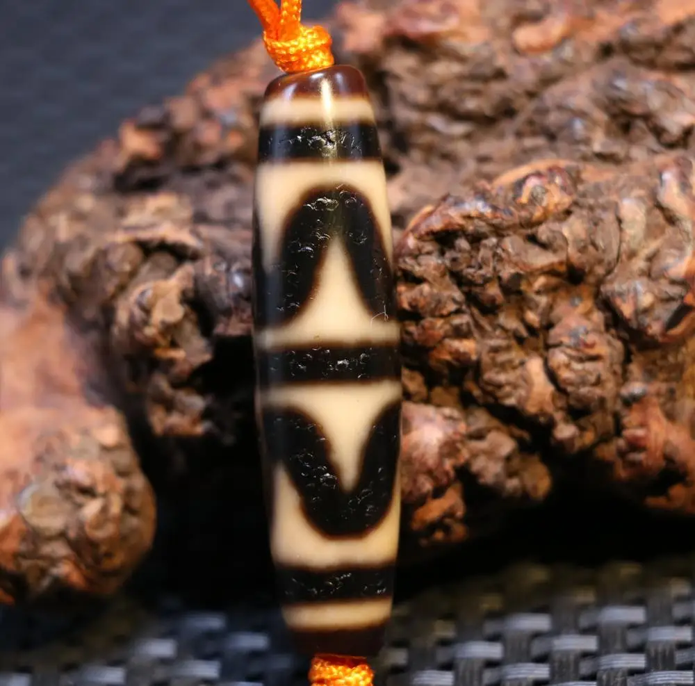 

EnergyMagic Power Tibetan Old Agate Ivory Color Double Tiger Tooth dZi Bead Totem AA7E Top Quality