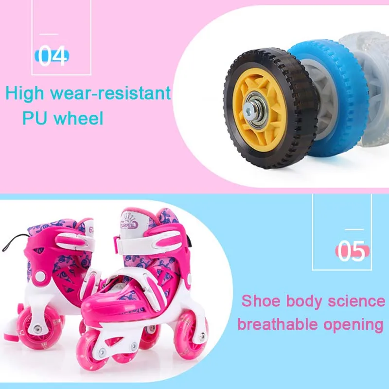 Детские роликовые коньки с 4 колесами, двойные тормоза, регулируемая дышащая обувь для катания на коньках, для начинающих, анти-осенние роликовые коньки с костюмом