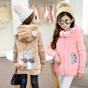 

2020 New Girls Cartoon bear Baby Coats for Girls winter warm Jackets For winter Kids Clothes Artificial hair thickening Outwear