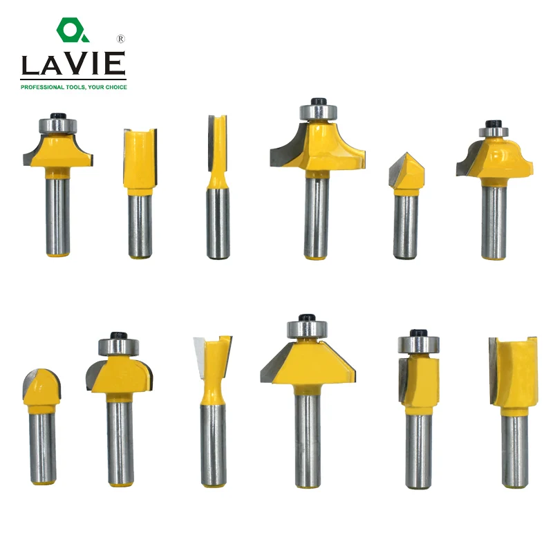 LAVIE 12pcs 8mm Router Bit Set Trimming Straight Milling Cutter Wood Bits Tungsten Carbide Cutting Woodworking Trimming MC02006
