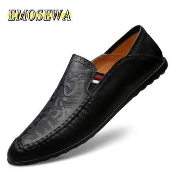 

EMOSEWA Mazefeng 2020 New Summer Man Leather Slip-On Casual Shoes Adults Fashion Lazy Loafers Men Driving Doug Shoes Breathable