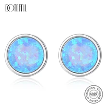 DOTEFFIL Real 925 Sterling Silve Brightly Round Opal Stud Earrings for Women Three Color Girls Dating Party 925 Earrings Jewelry