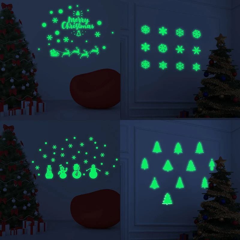 

Christmas Luminous Snowflakes Elk Xmas Wall Stickers Cartoon Animal Sticker Kids Room Decoration Home Decor наклейки на стену