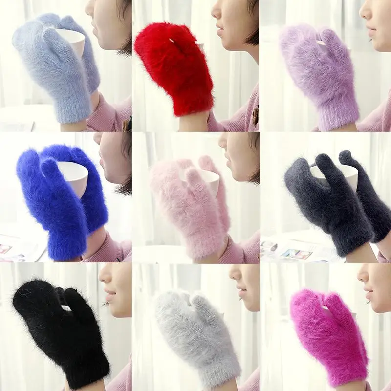 Fingerless Gloves Winter Rabbit Fur Gloves Female Mittens Outdoor Wool For Women Girls Gifts