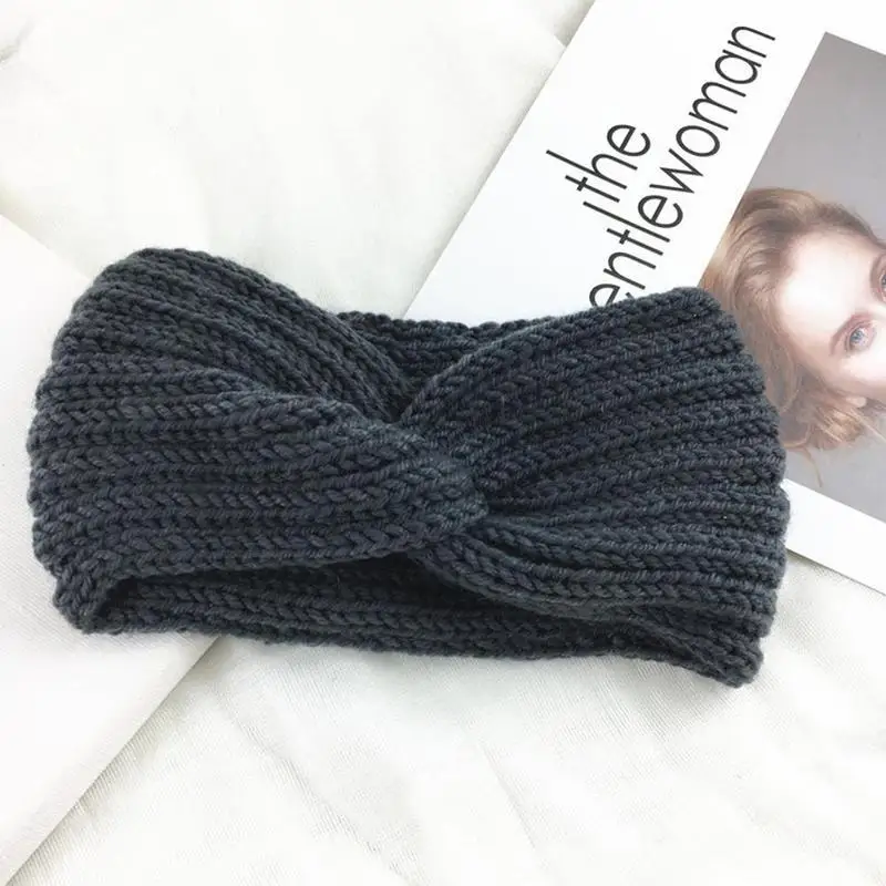 1 Pcs Winter Ear Warm Knit Headband Cross Knotted Knit Hair Band Ladies Crocheted Hair Band Warm Wide-brimmed Wool Headband - Цвет: E